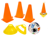 Fotbalové kužely 18cm 4ks + mety 4ks s míčem 11cm 10m+ v síťce
