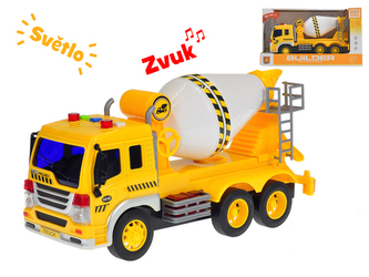 Auto stavební míchačka 27cm 1:16 na setrvačník na baterie se světlem a zvukem v krabičce