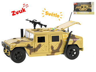 Auto vojenské 23cm 1:16 na setrvačník na baterie se světlem a zvukem v krabičce