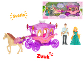 Kočár s koněm 29cm s princeznou a princem 10cm na baterie se světlem a zvukem v krabičce