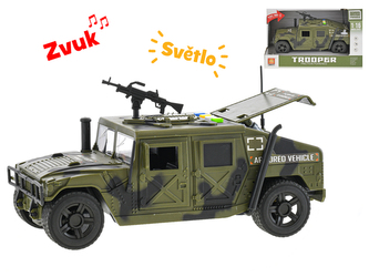 Auto vojenské 23cm 1:16 na setrvačník na baterie se světlem a zvukem v krabičce