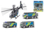 Vozidlá polícia 7cm kov voľný chod 3ks s vrtuľníkom 17cm v krabičke