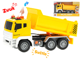 Auto sklápěčka 28cm 1:12 na setrvačník na baterie se světlem a zvukem v krabičce