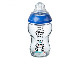 Kojenecká láhev C2N 250ml skleněná potisk Blue, 0m+