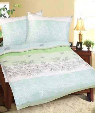 Povlečení bavlněné - sv.zelené jaro, polštář s bílou kytičkou - 140x200, 70x90