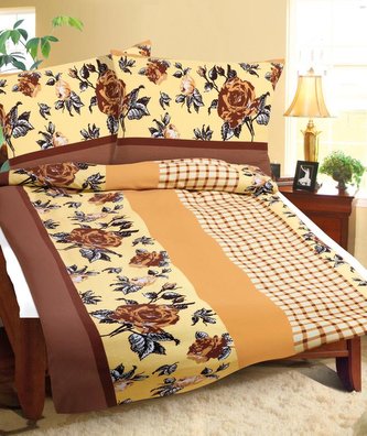 Povlečení bavlněné - hnědá růže s kostičkou - 140x220, 70x90