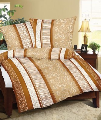 Povlečení bavlněné - béžovohnědý pruh - 140x220, 70x90