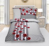 Povlečení bavlněné - keřík na šedé - růžová, šedá - 140x200, 70x90