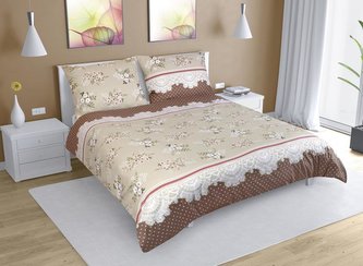 Povlečení bavlna na dvoudeku - kávová kytička - 1x 240x220, 2ks 70x90 cm (240 cm šířka x 220 cm délka prodloužená)