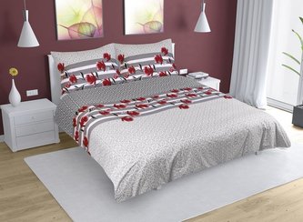 Povlečení bavlna na dvoudeku - keřík na šedé - 1x 240x200, 2ks 70x90 cm (240 cm šířka x 200 cm délka)