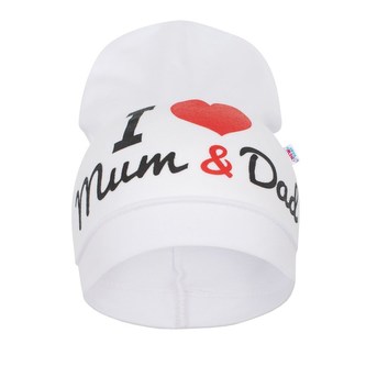 Detská čiapočka New Baby I Love Mum and Dad biela - veľkosť 3-9 m