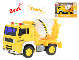 Auto stavební domíchávač 18cm 1:20 na setrvačník na baterie se světlem a zvukem v krabičce