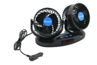 Ventilátor MITCHELL DUO 2x130mm 12V na palubní desku s teploměre
