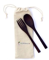 Tropikalia Cestovatel - dřevěný cestovní příbor s obalem - Ebenové dřevo