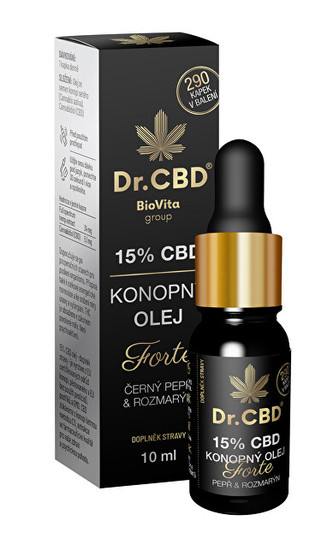 Dr. CBD 15% CBD konopný olej Forte s černým pepřem a rozmarýnem 10 ml