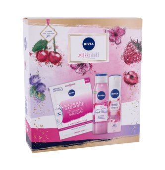 Nivea Berryshake sprchový gel Fresh Blends Raspberry 300 ml + antiperspirant Fresh Cherry 150 ml + textilní pleťová maska Urban Skin Natural Radiance 1 ks