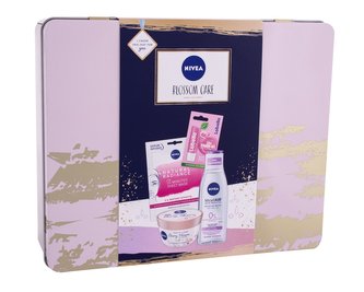 Nivea Blossom Care tělové suflé Body Soufflé Cherry Blossom & Jojoba Oil 200 ml + micelární voda MicellAir 200 ml + pleťová textilní maska Urban Skin Natural Radiance 1 ks + balzám na rty Labello 4,8 g Soft Rosé + plechová krabička