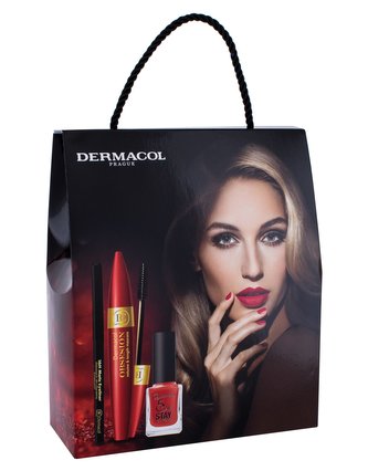 Dermacol Obsesión řasenka 12 ml + lak na nehty 5 Days Stay 11 ml 21 Monroe Red + tužka na oči 16H Matic 0,3 g 04