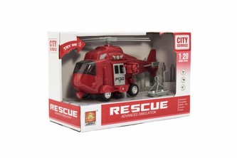 Vrtuľník záchranársky plast 21cm na zotrvačník na bat. so svetlom so zvukom v krabici 24x15,5x11cm