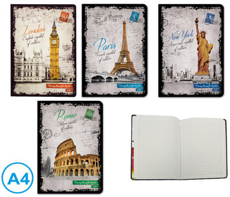 Kniha záznamová A4 čtvereček 96l Města