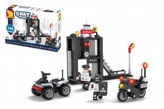 Kostky stavebnice Dromader Stanice swat policie 146 dílků v krabičce 22x15x4,5cm