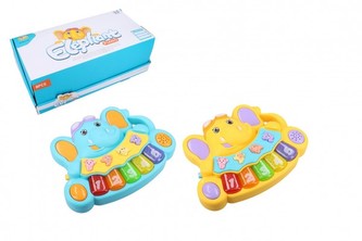 Pianko slon se zvířátky plast 17x13cm na baterie se zvukem se světlem 2 barvy 8ks v boxu 18m+