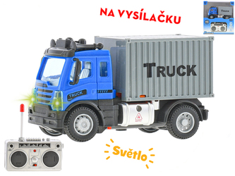 R/C auto nákladní kontejnerové 12,5cm 1:64 plná funkce na baterie se světlem 27MHz v krabičce