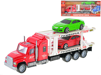 Auto přepravní 36cm na setrvačník se 2 auty 14cm na volný chod v krabičce