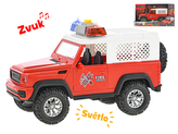 Auto hasiči terénní 20cm na setrvačník na baterie se světlem a zvukem v krabičce