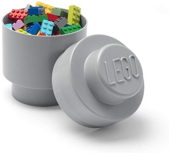 LEGO úložný box okrúhly 123 x 183 mm Medium Stone Grey