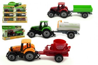 Traktor s prívesom plast/kov 19cm na voľný chod v krabičke 25x13x5, 5cm, 1 ks / 3 druhy
