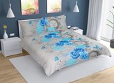Povlečení bavlna na dvoudeku - modrá růže - 1x 240x220, 2ks 70x90 cm (240 cm šířka x 220 cm délka prodloužená)