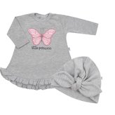 Kojenecké šatičky s čepičkou-turban New Baby Little Princess šedé - velikost 80 (9-12m)