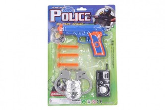 Policejní sada plast pistole na přísavky 15cm náboje 3ks s doplňky na kartě