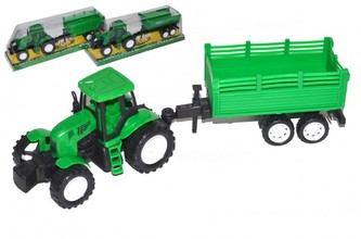 Traktor s vlekem plast 27cm na setrvačník v blistru 30x10x8cm