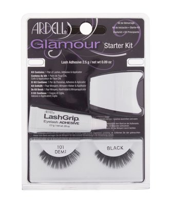 Ardell Glamour umělé řasy Glamour 101 Demi 1 pár + lepidlo na řasy LashGrip 2,5 g + aplikátor 1 ks