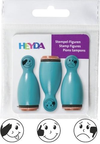 HEYDA Drevené pečiatky kolky smajlíci - tyrkysové 3 ks