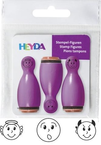 HEYDA Drevené pečiatky kolky smajlíci - fialové 3 ks