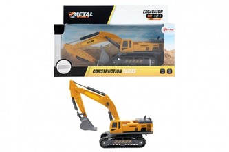 Stavební stroj plast bagr/nakladač 25cm na volný chod v krabičce 29x18x9cm