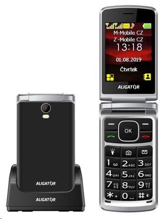 Aligator V710 Senior, Dual SIM, čierna-strieborná + nabíjací stojan