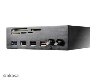 AKASA čtečka karet AK-HC-08BK InterConnect EF do 5.25”, 5-slotová, 1x USB 3.0, 1xUSB 2.0, 1x nabíjecí USB, hliník, černá