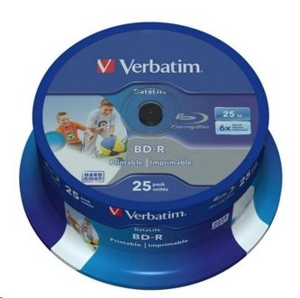 VERBATIM BD-R SL Dátová životnosť (25-balenie)Blu-Ray/Spindle/6x/25GB široká tlač