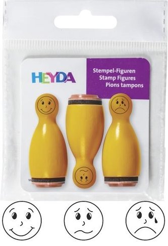 HEYDA Drevené pečiatky kolky smajlíci - žlté 3 ks