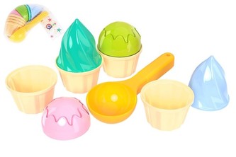 Súprava na piesok zmrzlina plast lopatka 15cm + bábovky 2 farby v sieťke 12m+