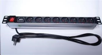 PremiumCord Panel napájecí 1U do 19\" racku, 8x230V, přepěťová ochrana, 2m kabel, vypínač