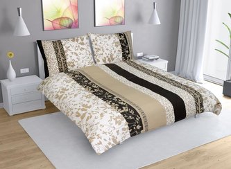 Povlečení bavlna na dvoudeku - béžové lístky - 1x 240x200, 2ks 70x90 cm (240 cm šířka x 200 cm délka)