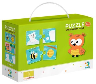 Puzzle Duo Kde býva zvieratká-12x2 dielikov