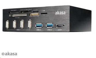 AKASA čtečka karet  InterConnect Pro do 5.25”, 6-slotová, 4x USB 2.0, 2x USB 3.0, E-SATA, hliník, černá